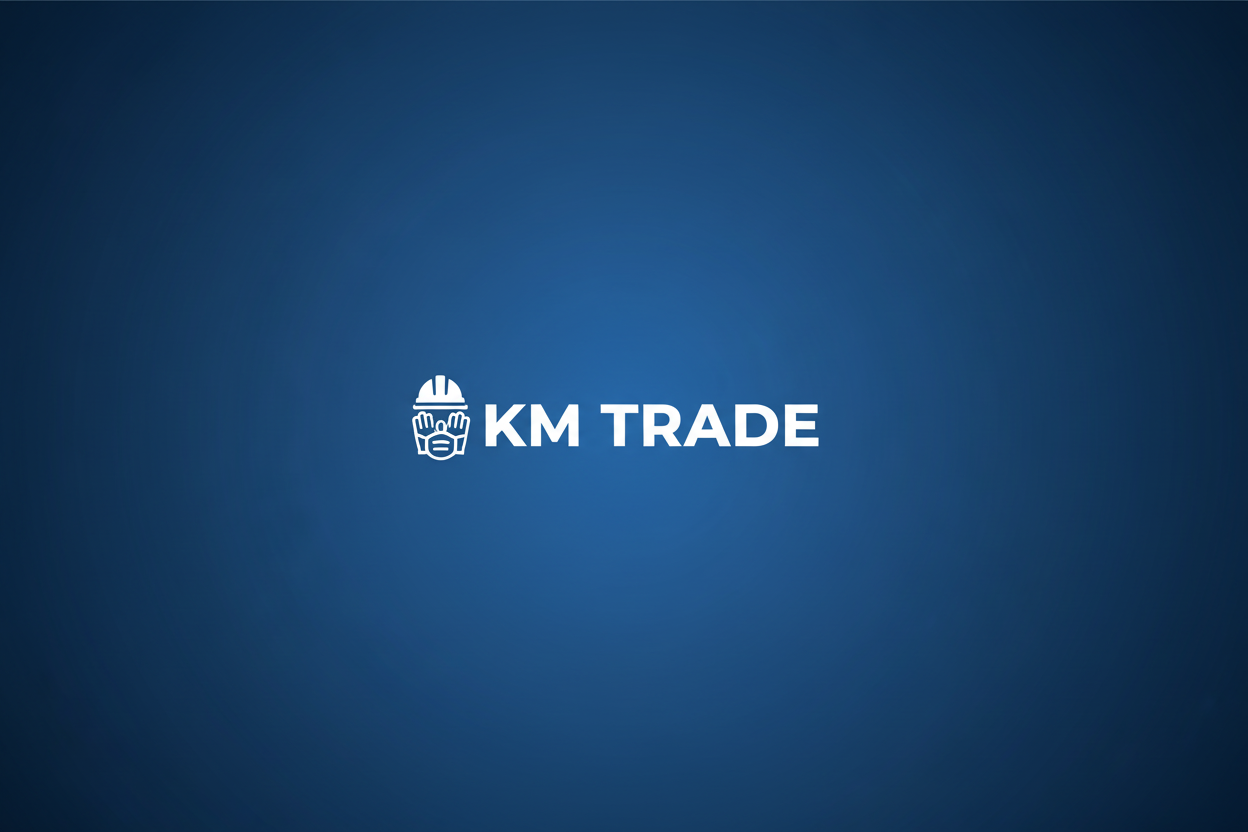 KM Trade logo på blå baggrund